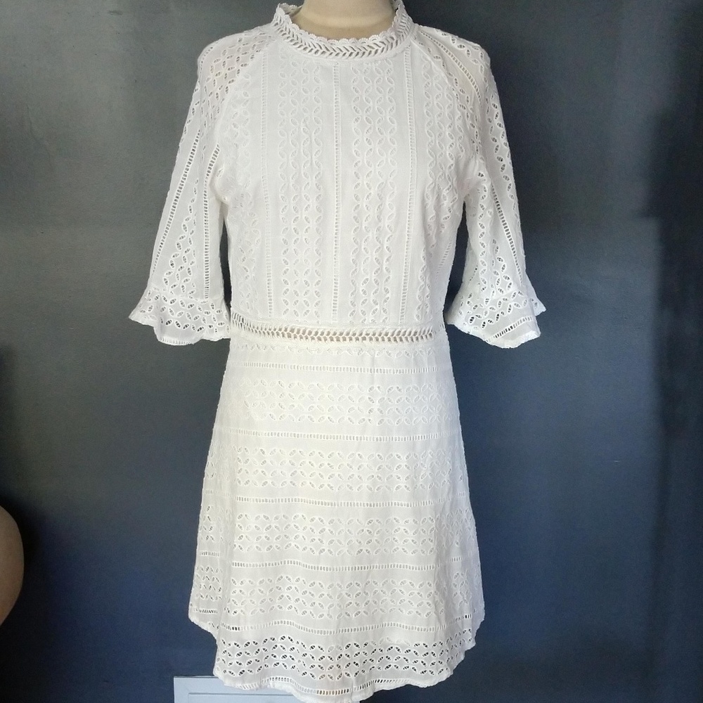 Jeuvre  3/4 sleeve white eyelet dress